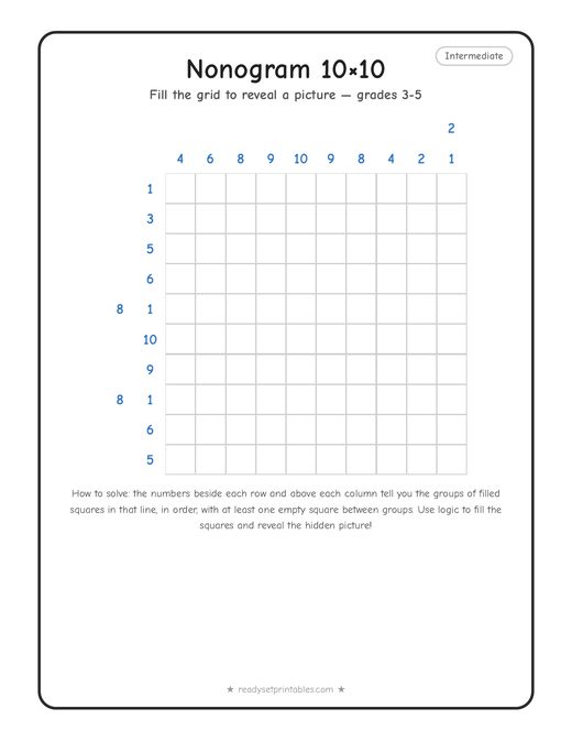 10x10 medium nonogram number 3 — free printable logic puzzle