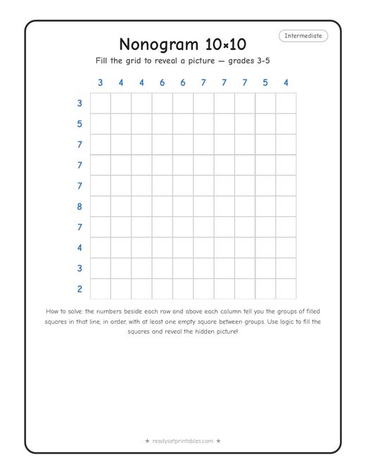 10x10 medium nonogram number 5 — free printable logic puzzle