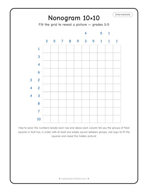 10x10 medium nonogram number 10 — free printable logic puzzle