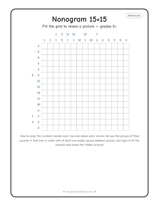 Nonograms — 15x15 grid