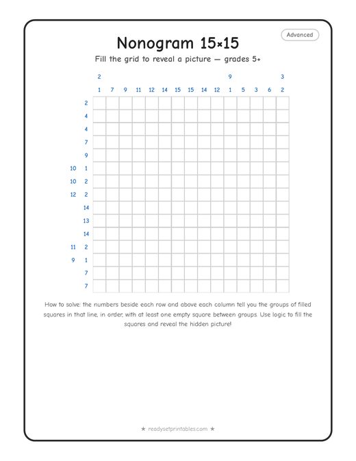 15x15 hard nonogram number 2 — free printable logic puzzle