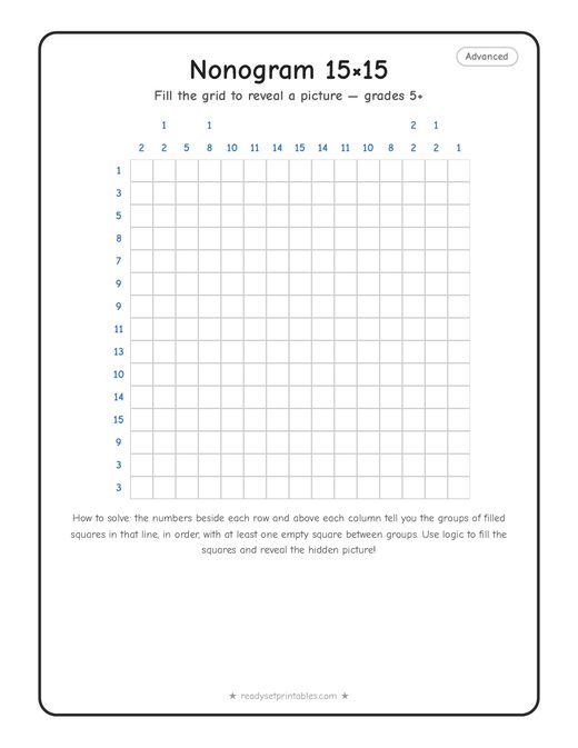 15x15 hard nonogram number 3 — free printable logic puzzle