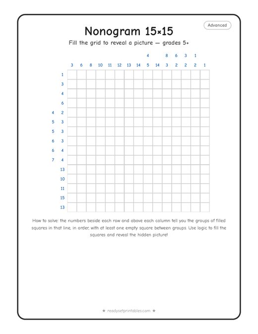 15x15 hard nonogram number 5 — free printable logic puzzle