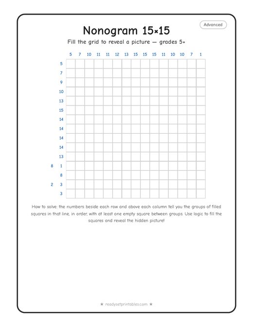 15x15 hard nonogram number 6 — free printable logic puzzle