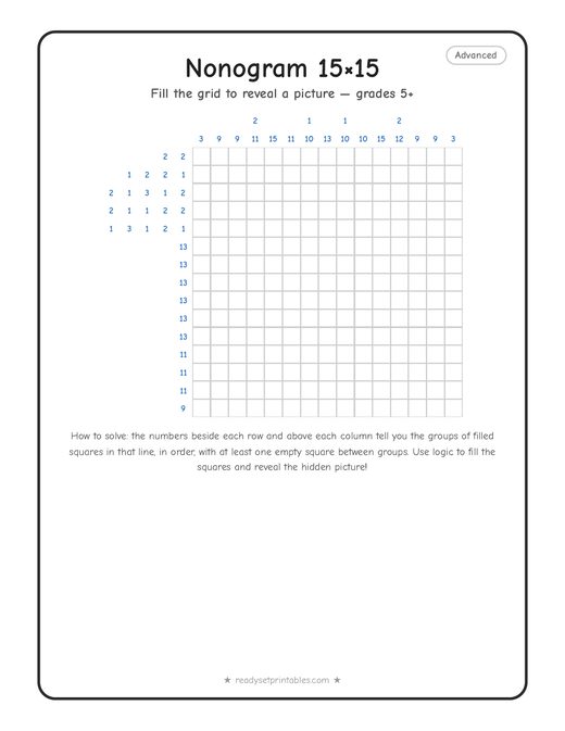 15x15 hard nonogram number 7 — free printable logic puzzle