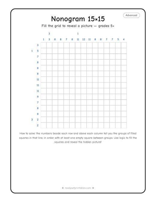 15x15 hard nonogram number 9 — free printable logic puzzle