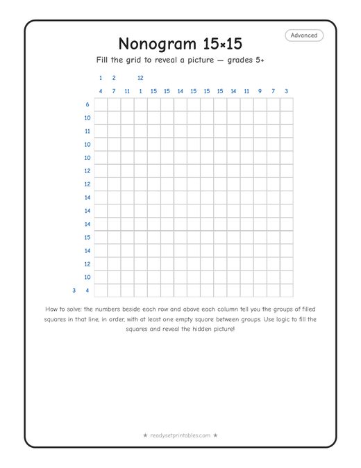 15x15 hard nonogram number 10 — free printable logic puzzle