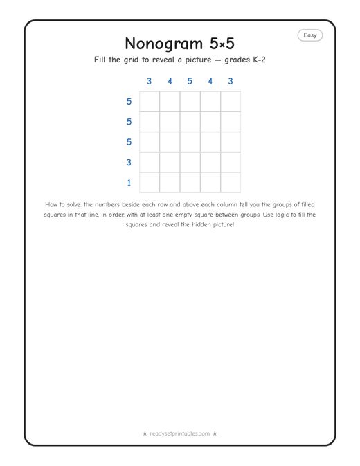 5x5 easy nonogram number 2 — free printable logic puzzle