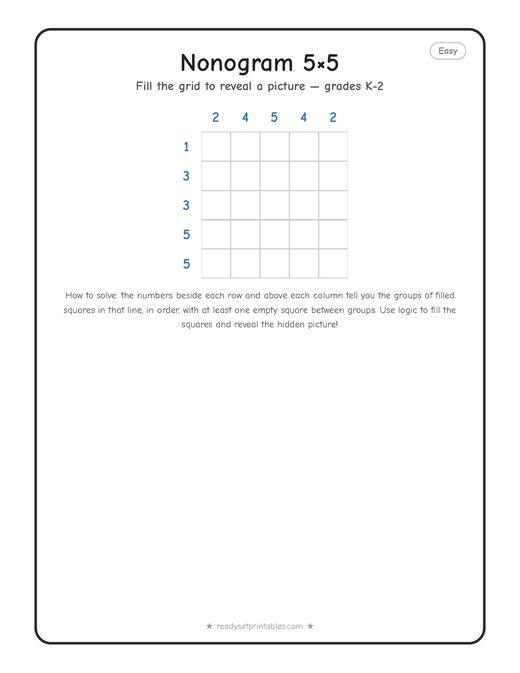 5x5 easy nonogram number 4 — free printable logic puzzle
