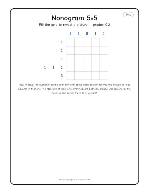 5x5 easy nonogram number 9 — free printable logic puzzle