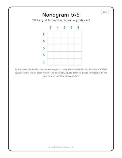 5x5 easy nonogram number 10 — free printable logic puzzle