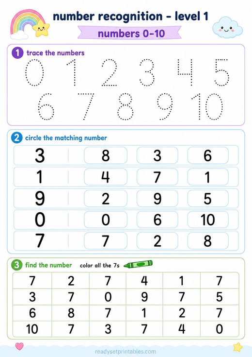Number Recognition Worksheets