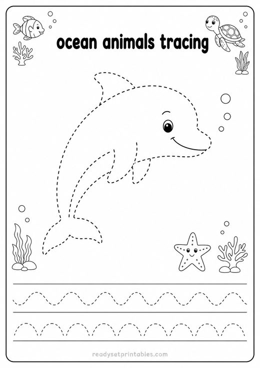 Ocean Animals Tracing Worksheets