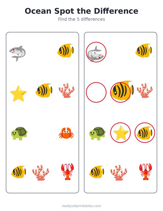 Ocean spot the difference answer key — free printable for kids