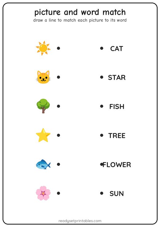 Picture and Word Matching Worksheet — free printable for early learners