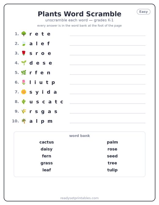 Plants Word Scrambles