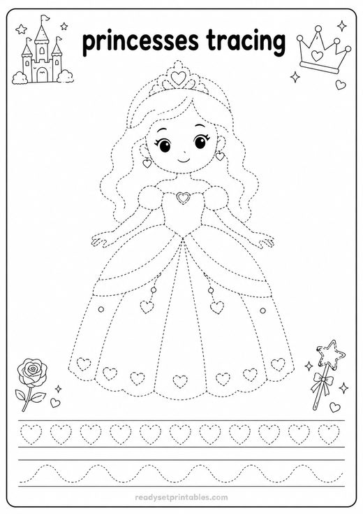 Princess Tracing Worksheets
