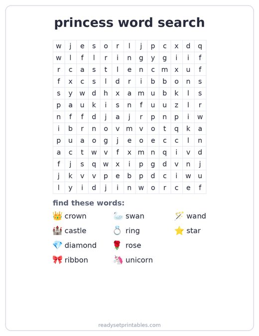 Princess Word Search