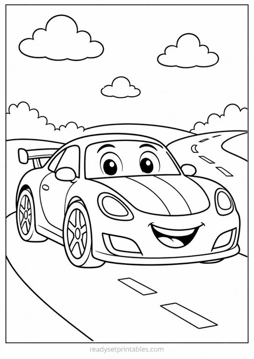 race car coloring page — free printable coloring sheet for kids