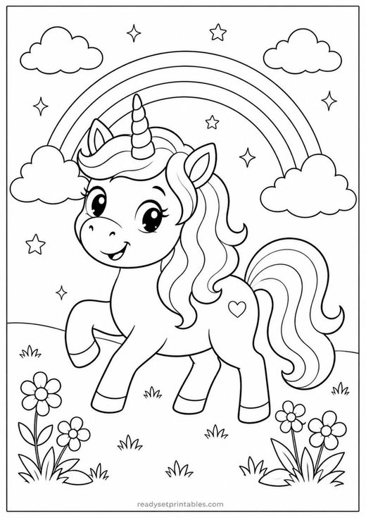 rainbow unicorn coloring page — free printable coloring sheet for kids