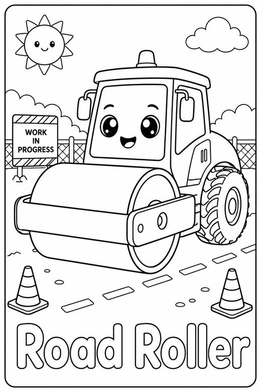 road roller coloring page — free printable coloring sheet for kids