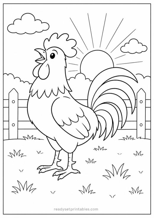 rooster coloring page — free printable coloring sheet for kids