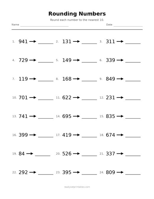 Rounding 02 — printable Place Value math worksheet