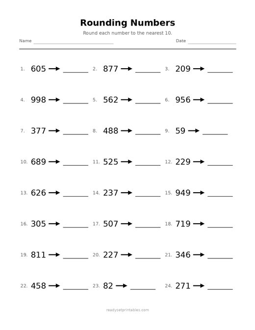 Rounding 03 — printable Place Value math worksheet