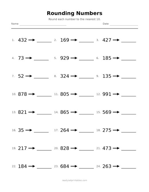 Rounding 04 — printable Place Value math worksheet