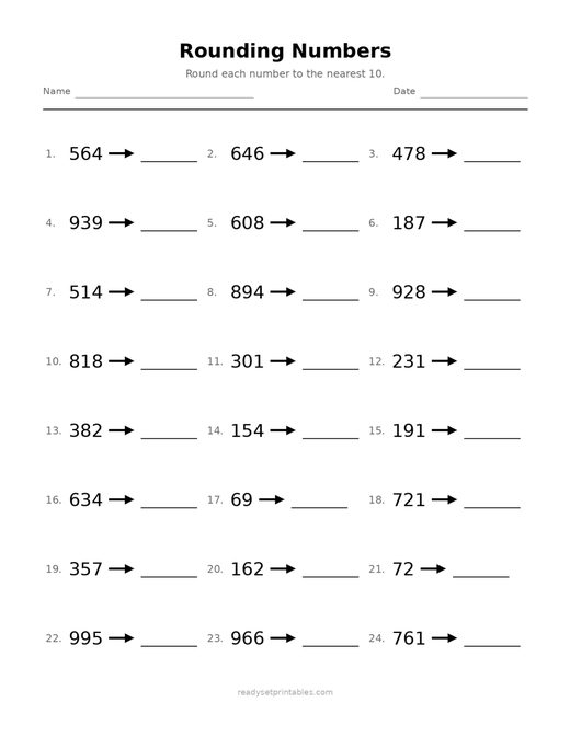 Rounding 05 — printable Place Value math worksheet