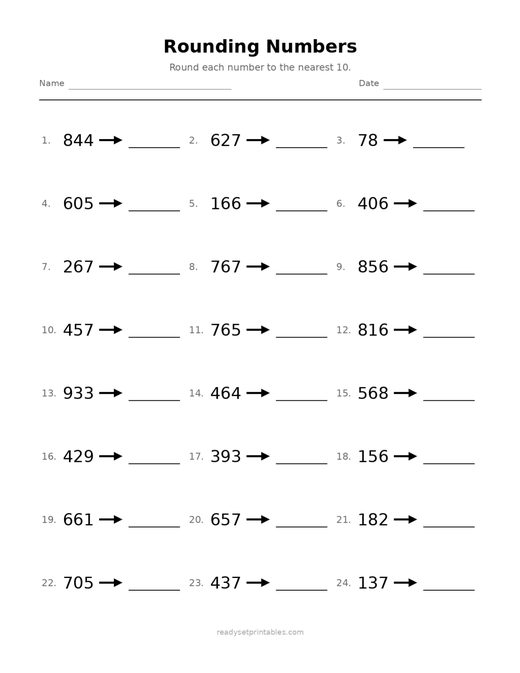 Rounding 06 — printable Place Value math worksheet