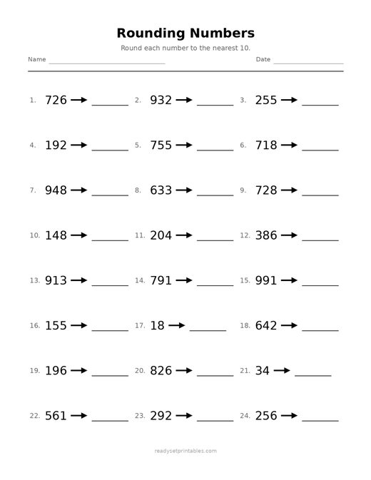 Rounding 07 — printable Place Value math worksheet