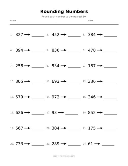 Rounding 08 — printable Place Value math worksheet