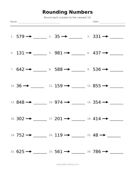 Rounding 09 — printable Place Value math worksheet