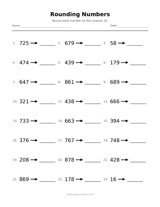 Rounding 10 — printable Place Value math worksheet