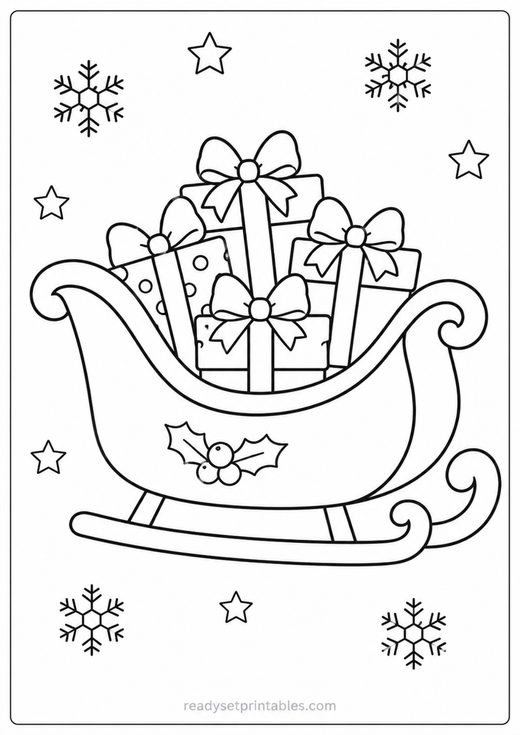 santa sleigh coloring page — free printable coloring sheet for kids
