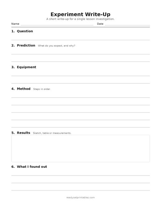 experiment write-up — template (ages 8–10) — free printable science worksheet