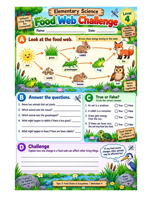 food web challenge — free printable food chains and ecosystems worksheet for kids