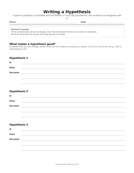 writing a hypothesis — template (ages 11–14) — free printable science worksheet