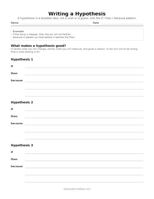 writing a hypothesis — template (ages 8–10) — free printable science worksheet