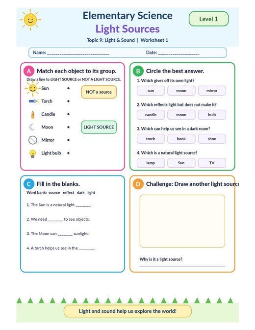 Light and Sound Worksheets