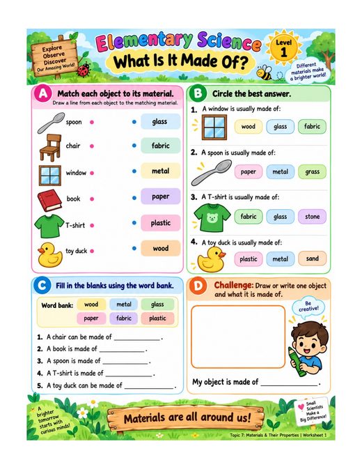 Materials and Their Properties Worksheets