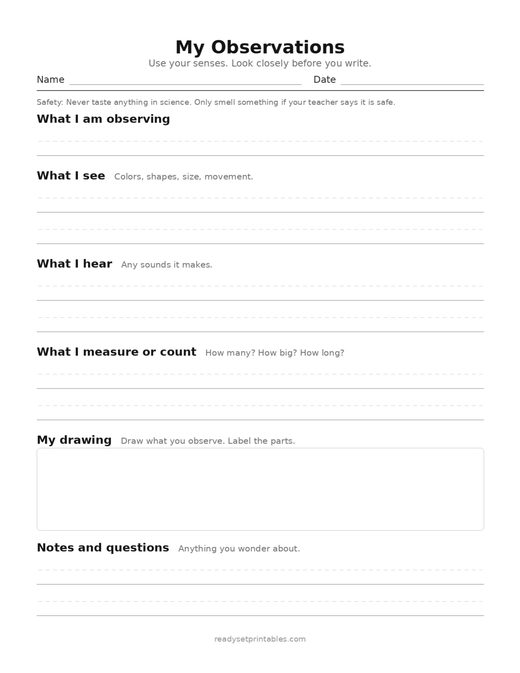 Science Observation Sheets