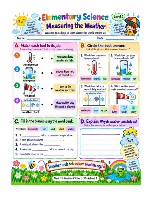 measuring the weather — free printable weather and water worksheet for kids
