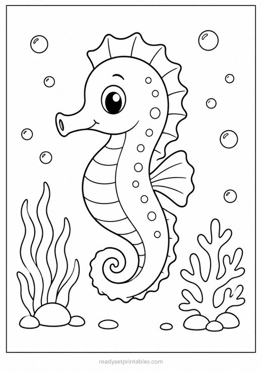 seahorse coloring page — free printable coloring sheet for kids