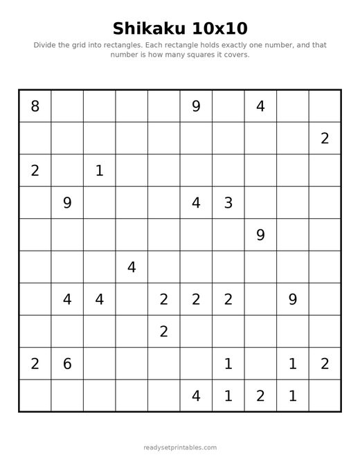 Shikaku 10x10 Medium 10
