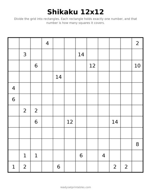 Shikaku Puzzles — 12x12
