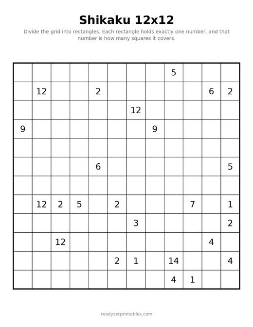 Shikaku 12x12 Hard 09