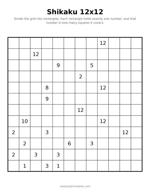 Shikaku 12x12 Hard 10