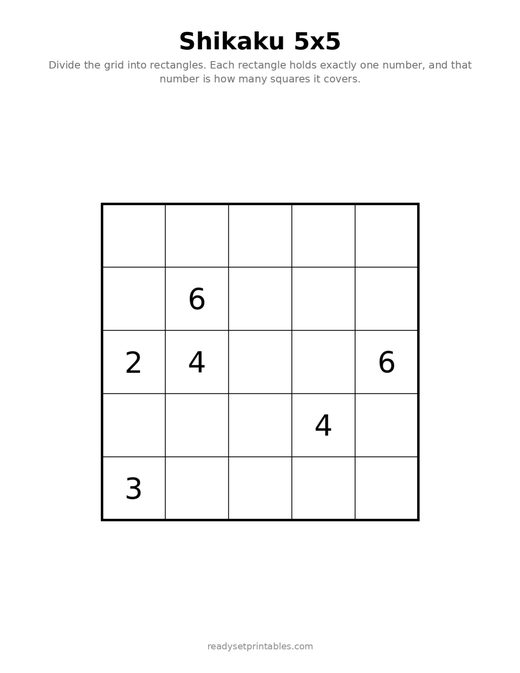 Shikaku Puzzles — 5x5